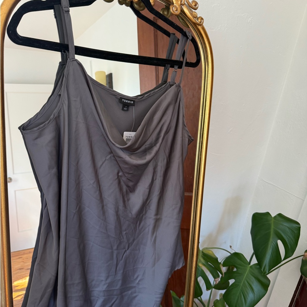 NWT Torrid Charcoal Satin Cowl Neck Cami Blouse